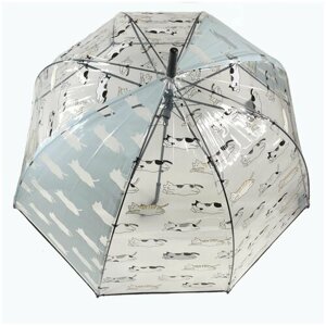 Зонт-трость полуавтомат, купол 82 см, 8 спиц, прозрачный, для женщин, черный, белый