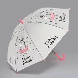 Зонт-трость полуавтомат, купол 94 см., для женщин, белый, розовый