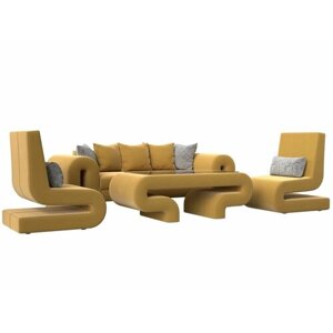 Набор Волна-2 (стол, диван, 2 кресла), Микровельвет желтый
