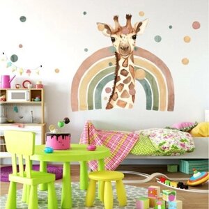 Наклейка пластик интерьерная цветная Жираф и радуга 40х90 см