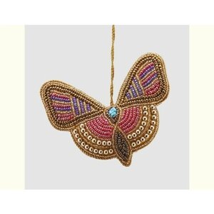 Подвесное украшение-бабочка бирюзовое сердце, текстиль, 9 см, EDG 684220-60