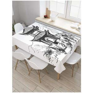 Скатерть прямоугольная JoyArty на кухонный стол "Графическая пагода" из оксфорда, 180x145 см