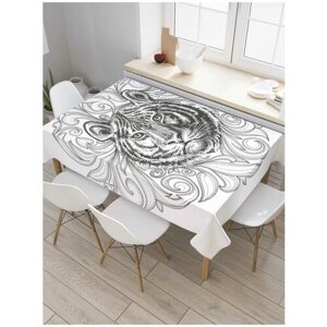 Скатерть прямоугольная JoyArty на кухонный стол "Орнаментальный тигр" из оксфорда, 180x145 см