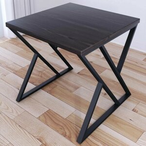 Стол кухонный Loft с квадратной столешницей цвета венге из массива сосны 40 мм и черными металлическими Z-образными ножками, 70x70х75 см