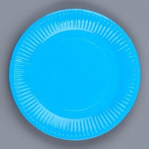 Тарелка бумажная однотонная, голубой цвет 18 см, набор 10 штук 9556749