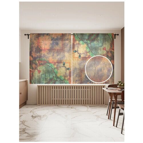 Тюль для кухни и спальни JoyArty "Цветочный взгляд", 2 полотна со шторной лентой шириной по 145 см, высота 180 см.