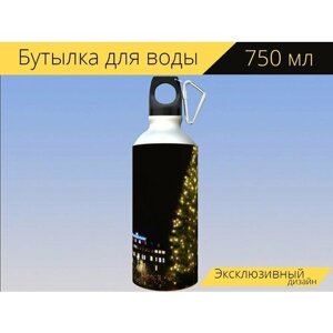 Бутылка фляга для воды "Мальме, швеция, ночь" 750 мл. с карабином и принтом