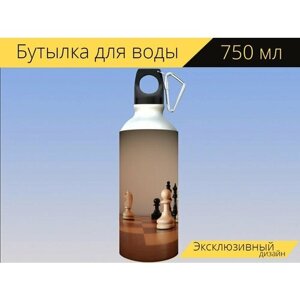 Бутылка фляга для воды "Шахматы, игра, считать" 750 мл. с карабином и принтом
