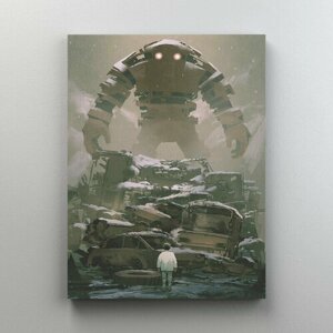 Интерьерная картина на холсте "Человек на свалке и его робот" размер 30x40 см