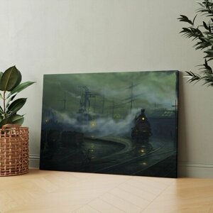 Картина на холсте (поезд чайна мьевиль рельсы железная дорога уходящий рисунок) 60x80 см/для интерьера/в комнату/на стену/в подарок