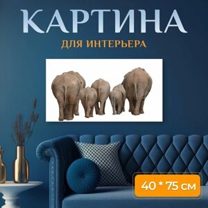Картина на холсте "Слоны, группа, животные" на подрамнике 75х40 см. для интерьера