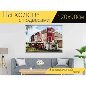 Картина на холсте "Железная дорога, паровоз, поезда" с подвесами 120х90 см. для интерьера