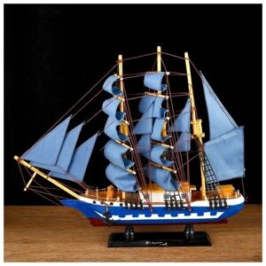 Корабль сувенирный средний "Всадник", паруса синие, микс, 43х8,5х39 см