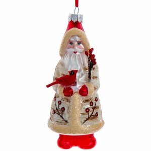 Kurts Adler Стеклянная елочная игрушка Лесной Санта с птичкой 13 см, подвеска T3400