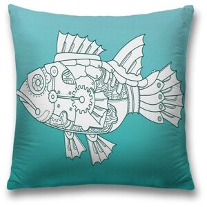 Наволочка декоративная на молнии, чехол на подушку JoyArty "Схема рыбы" 45х45 см