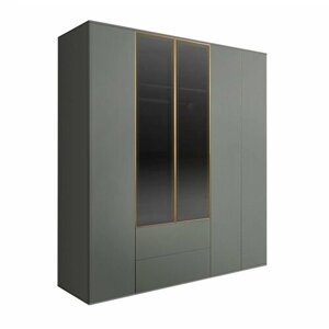 Шкаф 5-и дв. с выдвижными ящиками (2 двери стекло) Bogemia Air (Серый/Золото) БМШ2/52(2)