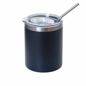 Термостакан Yoliba Coffe Mug с трубочкой, черный, 350мл