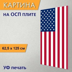 Вертикальная картина на ОСП "Флаг, соединенные штаты америки, америка" 62x125 см. для интерьера на стену