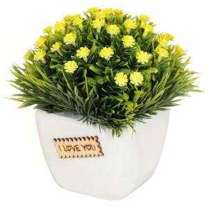 Цветок искусственный декоративный Композиция желтых цветов, в кашпо, 13 см, Y6-2063