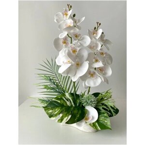 Искусственная орхидея, композиция из искусственных цветов и растений