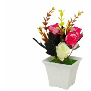 Искусственные цветы, букет декоративный Розы, цикламен и белый, 19 см