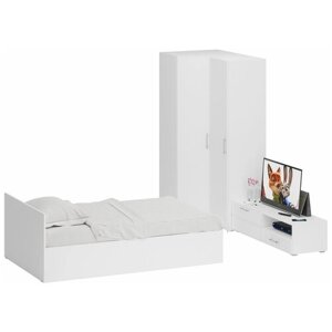 Мебель для спальни белая Стандарт № 4 Стандарт с кроватью 1200, цвет белый, спальное место 1200х2000 мм, без матраса, основание есть