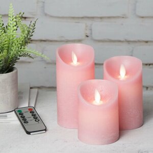 Peha Набор свечей с имитацией пламени Ленорра Magic Flame 10-15 см, 3 шт, розовые, с пультом управления MB-20264