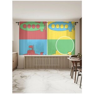 Тюль для кухни и спальни JoyArty "Цветные батискафы", 2 полотна со шторной лентой шириной по 145 см, высота 180 см.