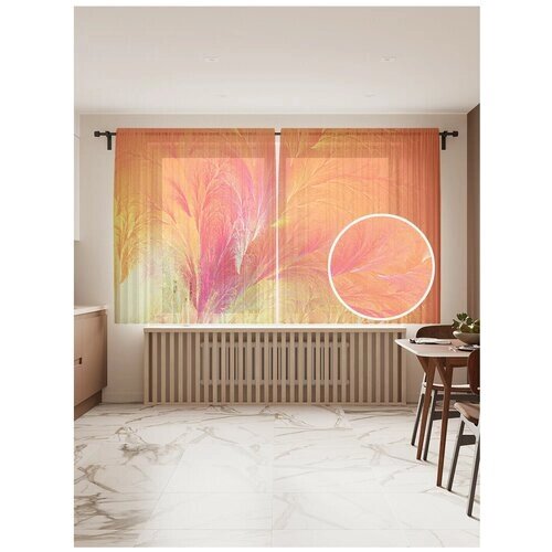 Тюль для кухни и спальни JoyArty "Цветочное воспламенение", 2 полотна со шторной лентой шириной по 145 см, высота 180 см.