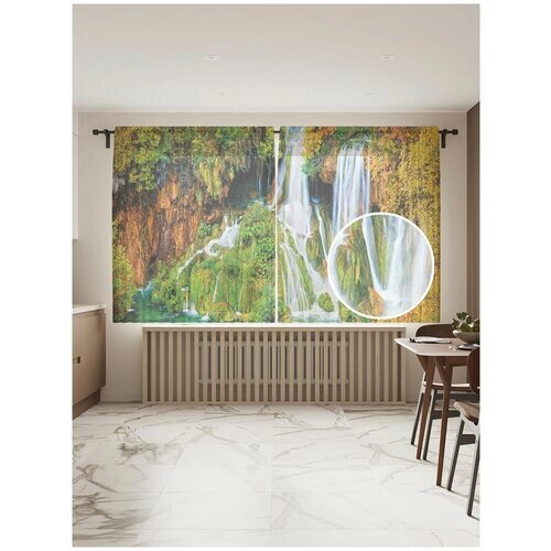 Тюль для кухни и спальни JoyArty "Многоярусный водопад", 2 полотна со шторной лентой шириной по 145 см, высота 180 см.