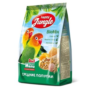 Happy Jungle Корм для средних попугаев (Злаковое ассорти, 500 г.)