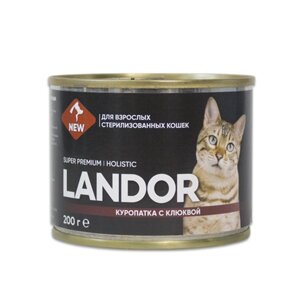 Landor полнорационный консервированный влажный корм для стерилизованных кошек (Куропатка и клюква, 200 г.)