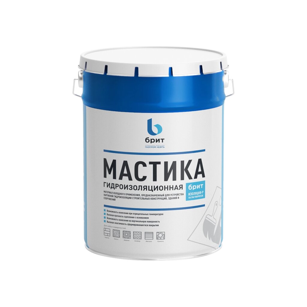 "Брит" Изоляция-Р Мастика гидроизол. битумно-полимерная 6л/5кг (96 шт/пал) аналог Технониколь №24 от компании Строй Мир Крым. Симферополь. - фото 1
