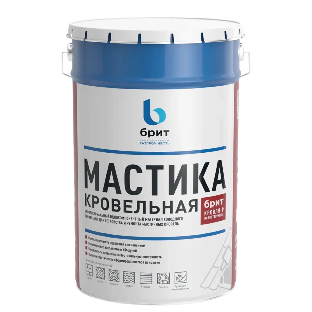 "Брит" Кровля-Р Мастика для кровли битумно-полимерная 25л/20кг (33 шт/пал) аналог Технониколь №21 от компании Строй Мир Крым. Симферополь. - фото 1