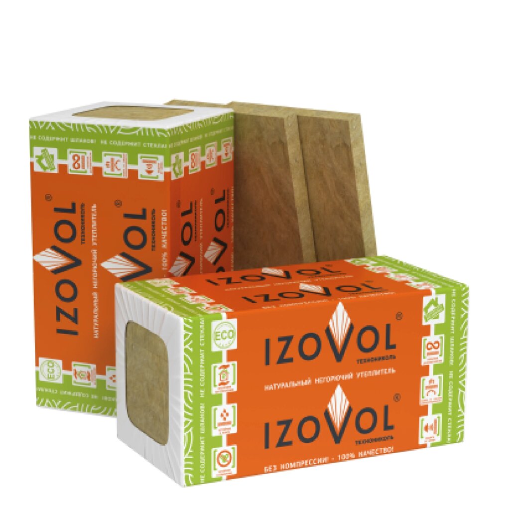 Плита минераловатная IZOVOL Ф-150 (8 плит) 30 мм 1200х600 мм, 5,76 м2, 0,1728 м3 (40уп/пал) от компании Строй Мир Крым. Симферополь. - фото 1