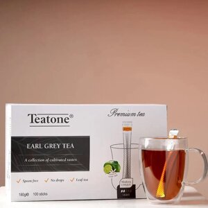 Чай TEATONE черный с ароматом бергамота, 100 стиков по 1,8 г