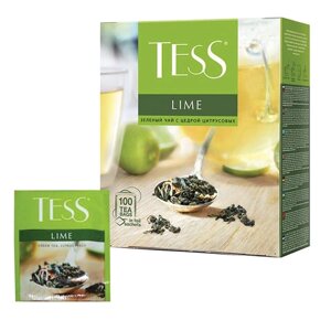 Чай TESS Lime зеленый с цедрой цитрусовых, 100 пакетиков в конвертах по 1,5 г