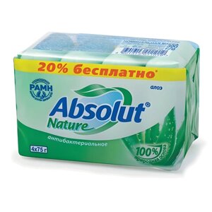 Мыло туалетное антибактериальное 300 г ABSOLUT (Абсолют) КОМПЛЕКТ 4 шт. х 75 г Алоэ, без триклозана, 6065