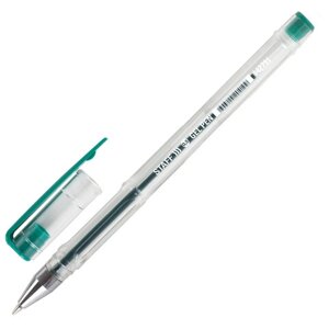Ручка гелевая STAFF Basic GP-789, ЗЕЛЕНАЯ, корпус прозрачный, хромированные детали, узел 0,5 мм, линия письма 0,35 мм,