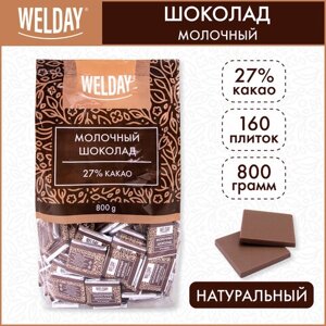 Шоколад порционный WELDAY Молочный 27%800 г (160 плиток по 5 г), пакет