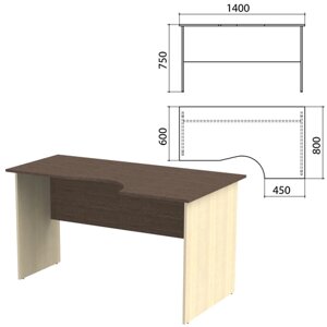 Стол письменный эргономичный Канц, 1400х800х750 мм, правый, цвет венге/дуб молочный (КОМПЛЕКТ)