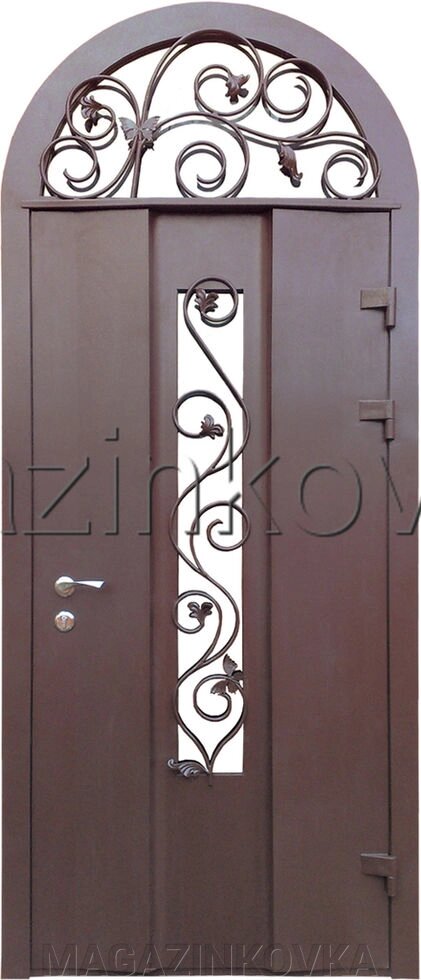 Дверь кованая «Жасмин Х» металлическая арочная с ковкой и стеклопакетом от компании MAGAZINKOVKA - фото 1
