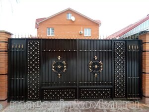 Ворота кованые «Русь-Узорные 2 Х» металлические прямые в Москве от компании MAGAZINKOVKA