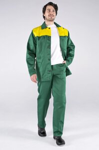 Костюм рабочий Стандарт (тк. Смесовая,210) брюки, зеленый/желтый
