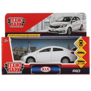 Машина металл KIA RIO длина 12 см, двери, багаж, инерц, белый, кор. Технопарк