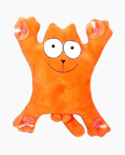 Мягкая игрушка кот на присосках (серый, оранжевый)
