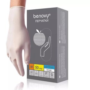 BENOVY, Перчатки нитриловые, белые, 50 пар M