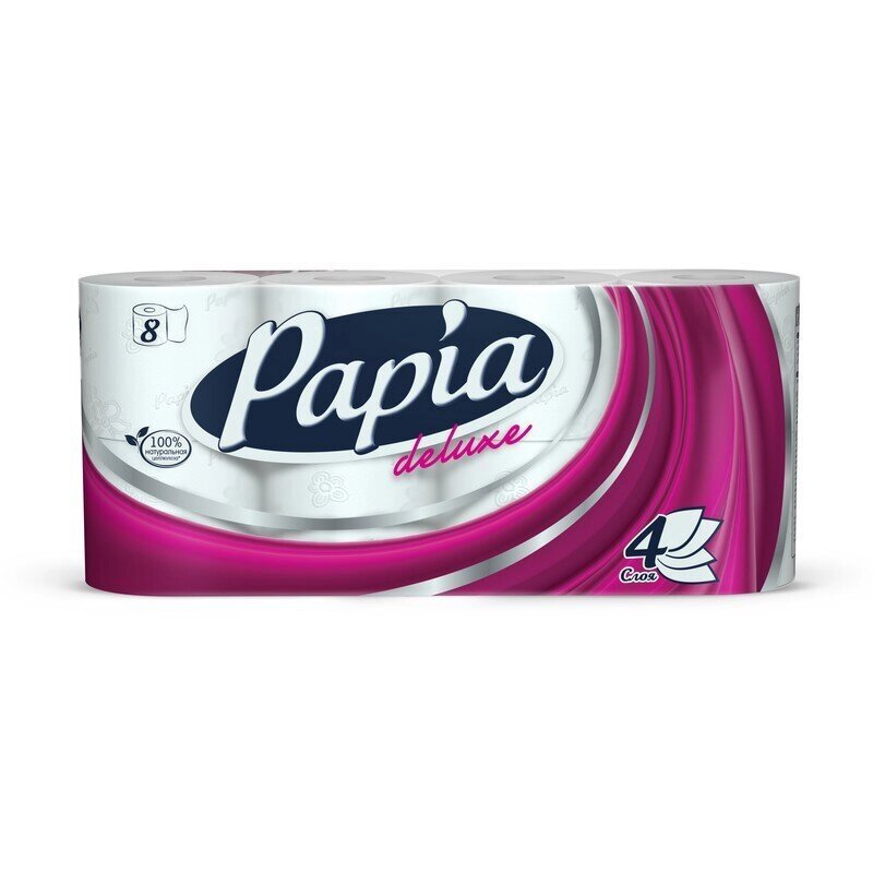 Бумага туалетная Papia Deluxe 4-слойная белая (8 рулонов в упаковке) от компании Арсенал ОПТ - фото 1