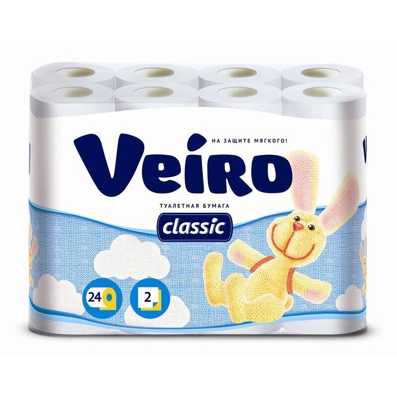 Бумага туалетная Veiro Classic 2-слойная белая (24 рулона в упаковке) от компании Арсенал ОПТ - фото 1