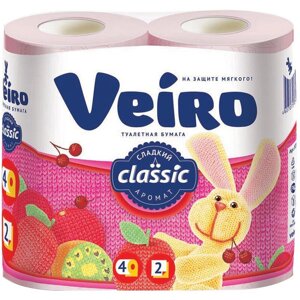 Бумага туалетная Veiro Classic 2-слойная розовая (4 рулона в упаковке)